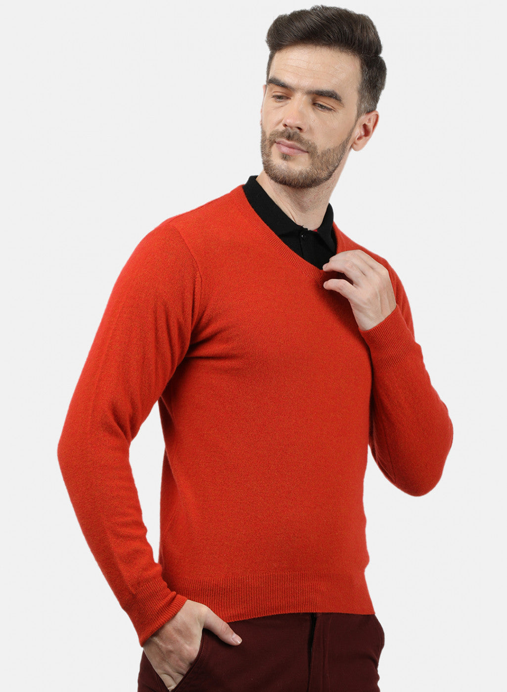 Men Orange Solid Pullover