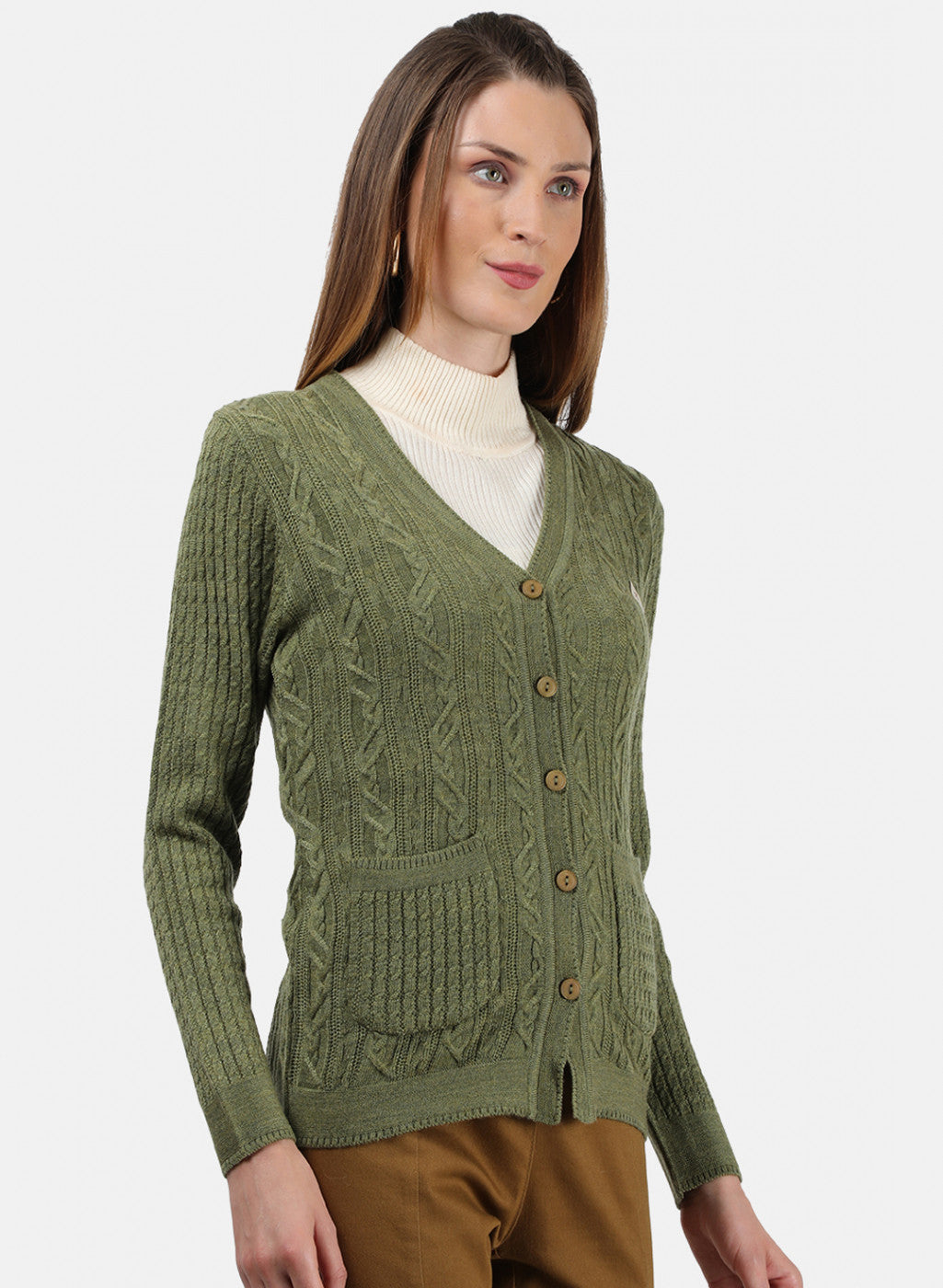Women Olive Self Cardigan