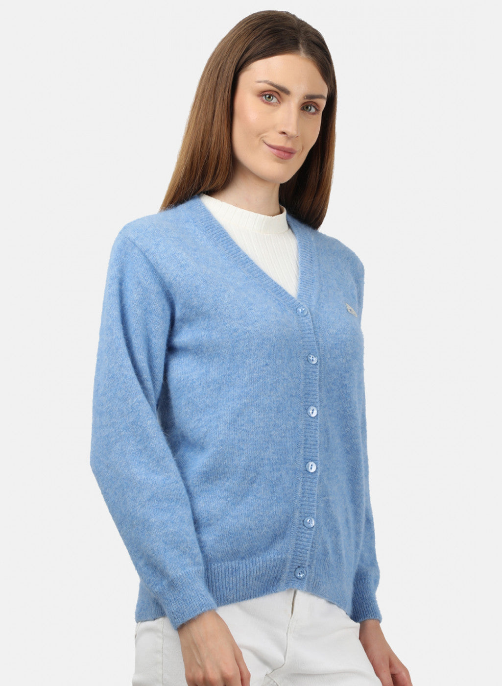 Women Blue Solid Cardigan