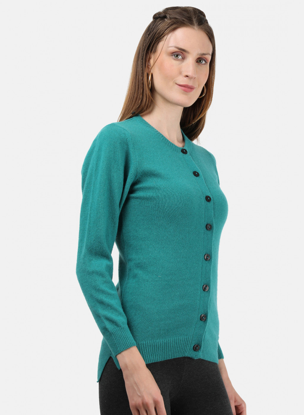 Women Sea Green Solid Cardigan