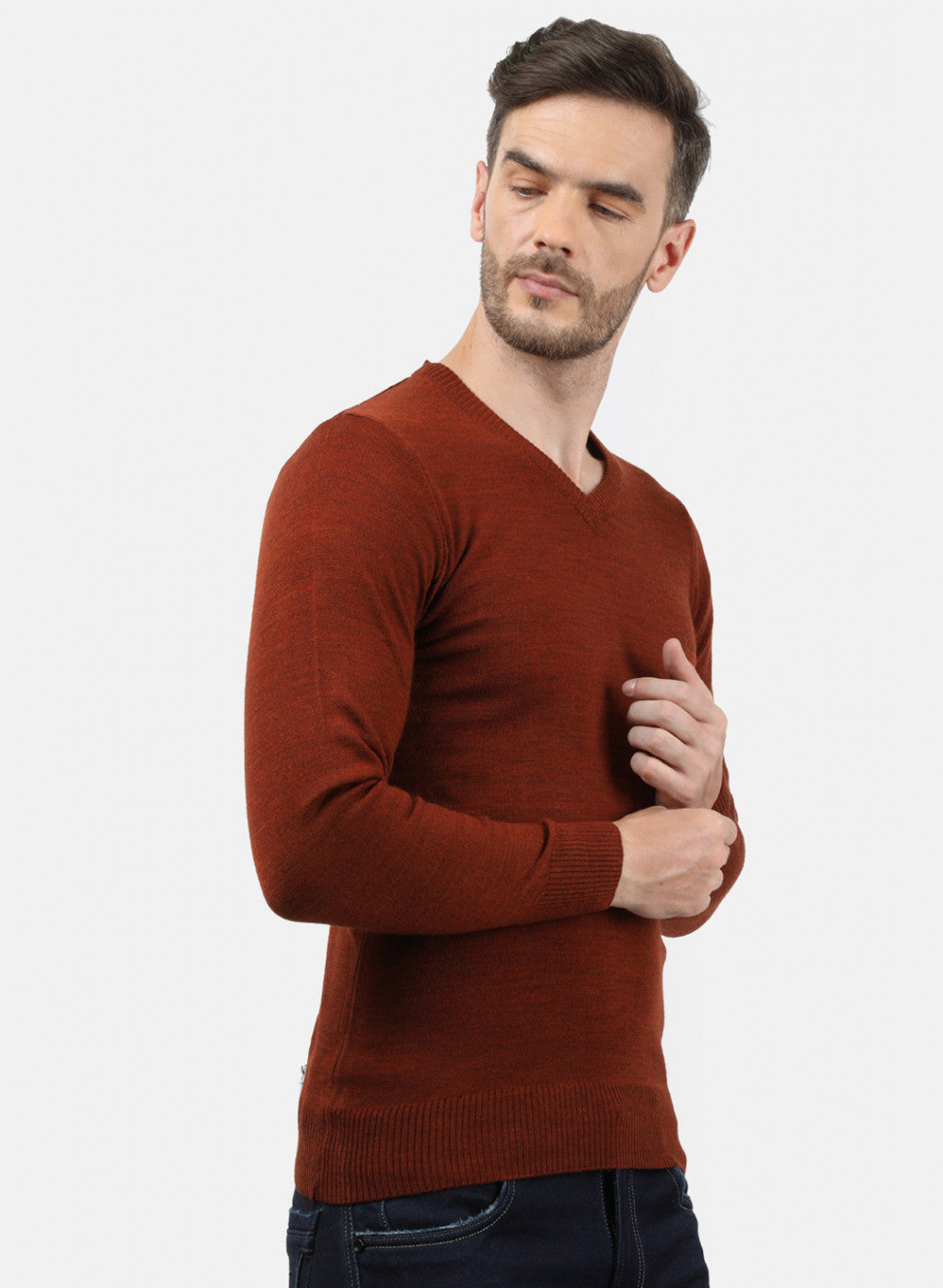 Men Brown Solid Pullover