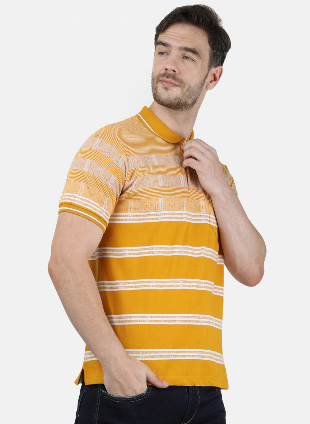 Mens Mustard Stripe Collar T-Shirts