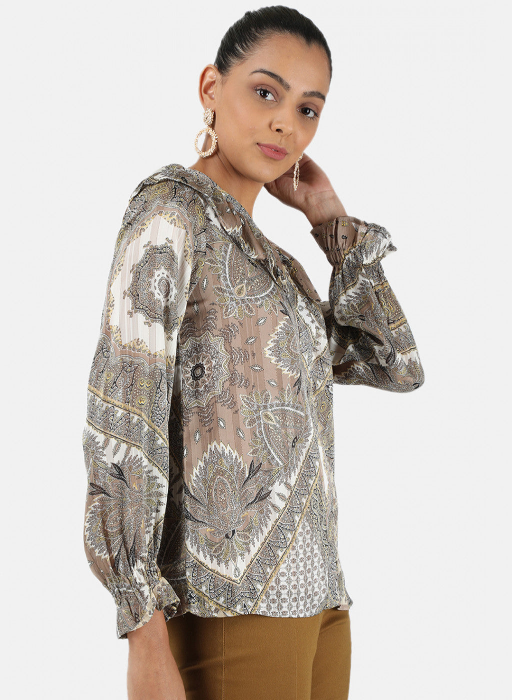 Womens Beige Printed Top