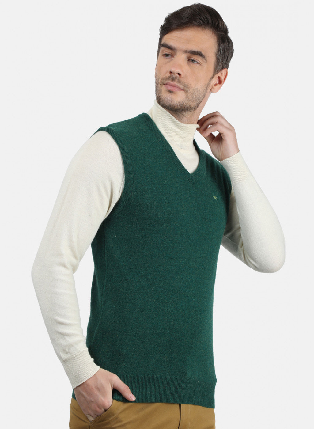 Men Green Solid Sweater