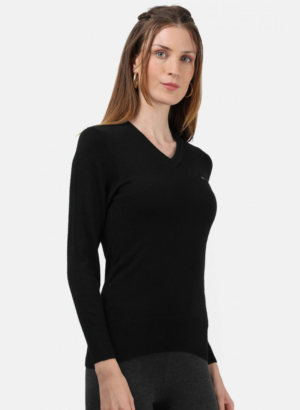 Women Black V Neck Top