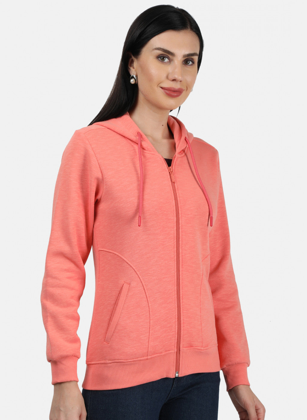 Women Peach Plain Sweatshirt