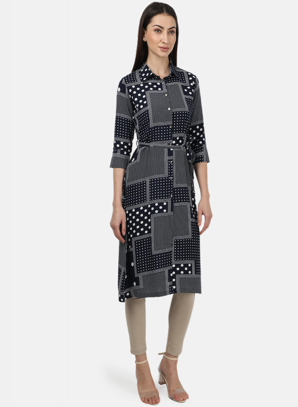 Womens Navy Blue Printed Tunics