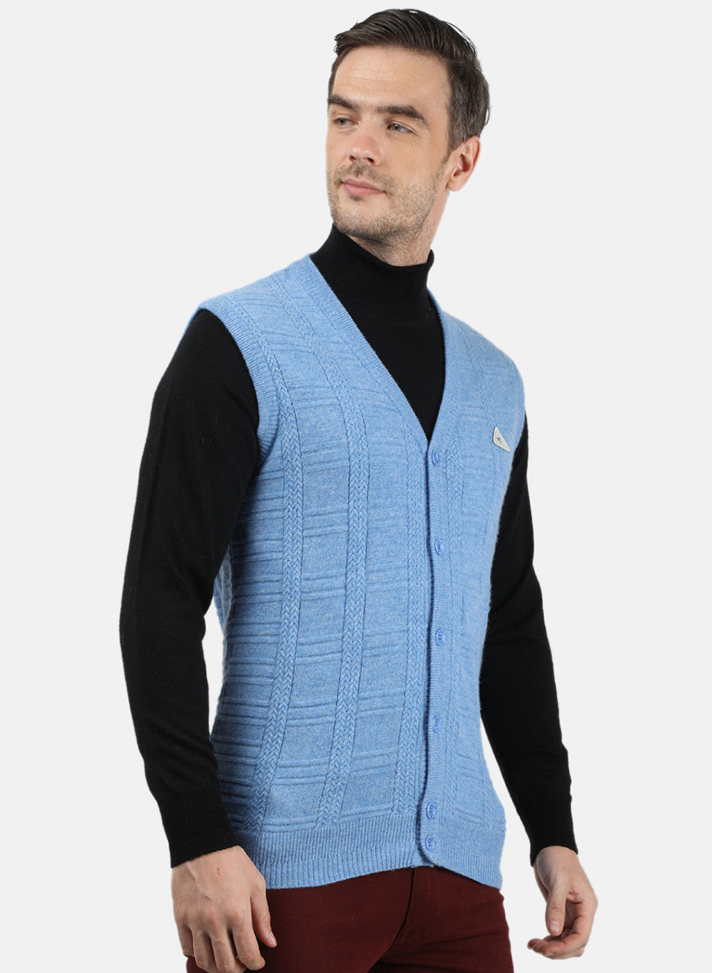 Men Blue Self Design Cardigan