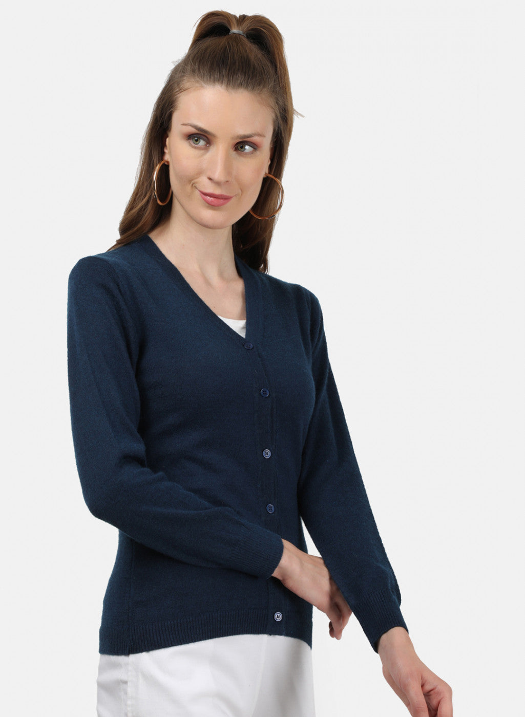 Women NAvy Blue Solid Cardigan