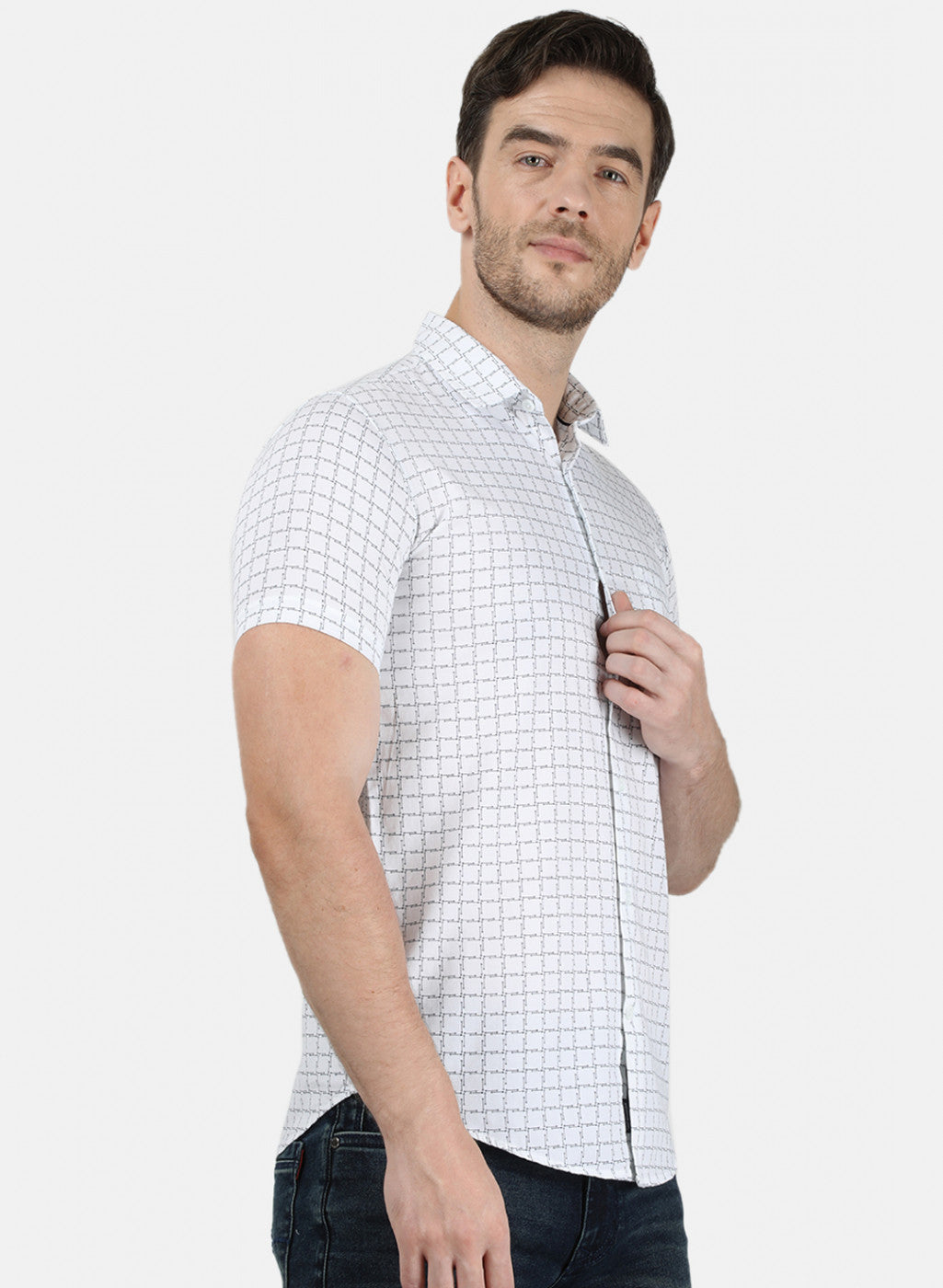 Mens White Printed Shirt