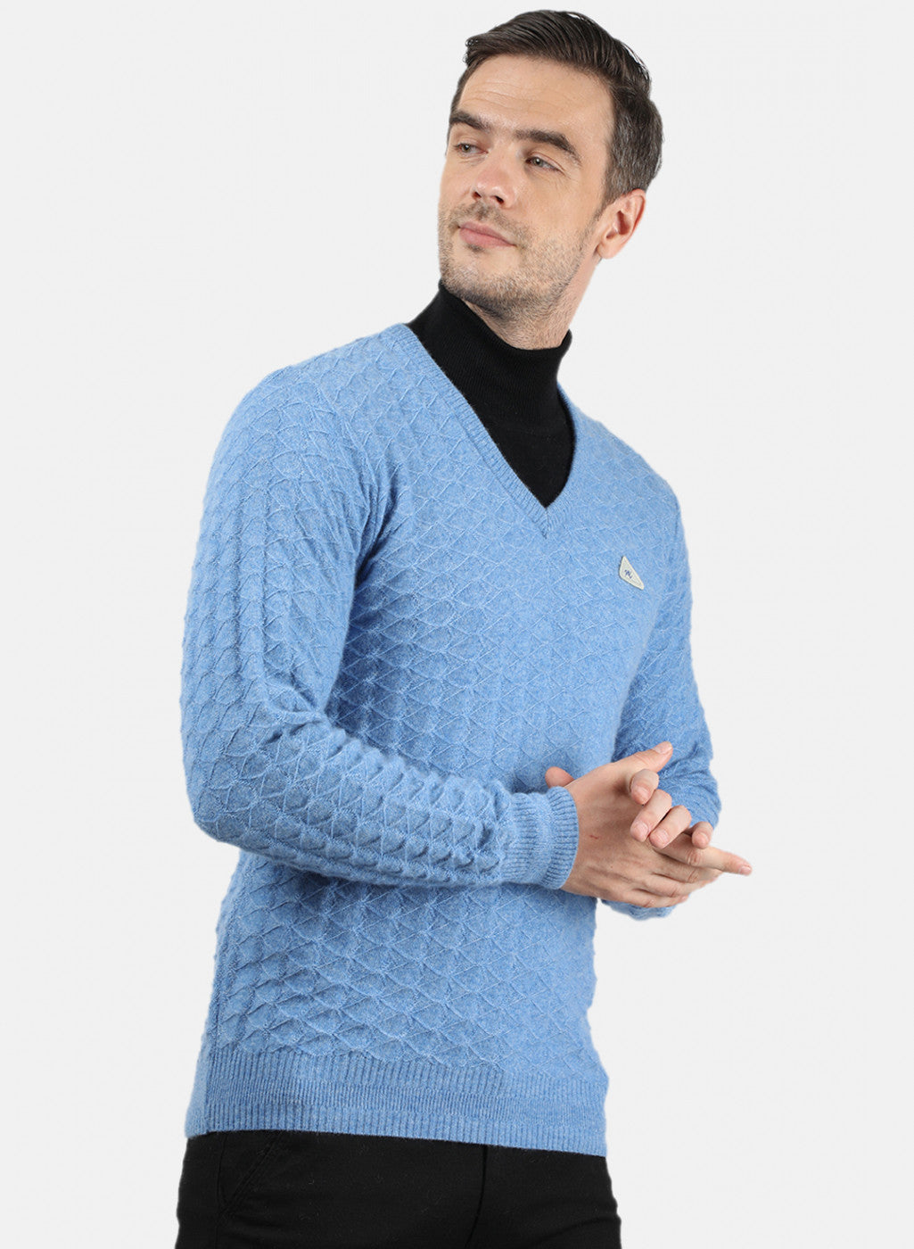 Men Blue Self Design Pullover