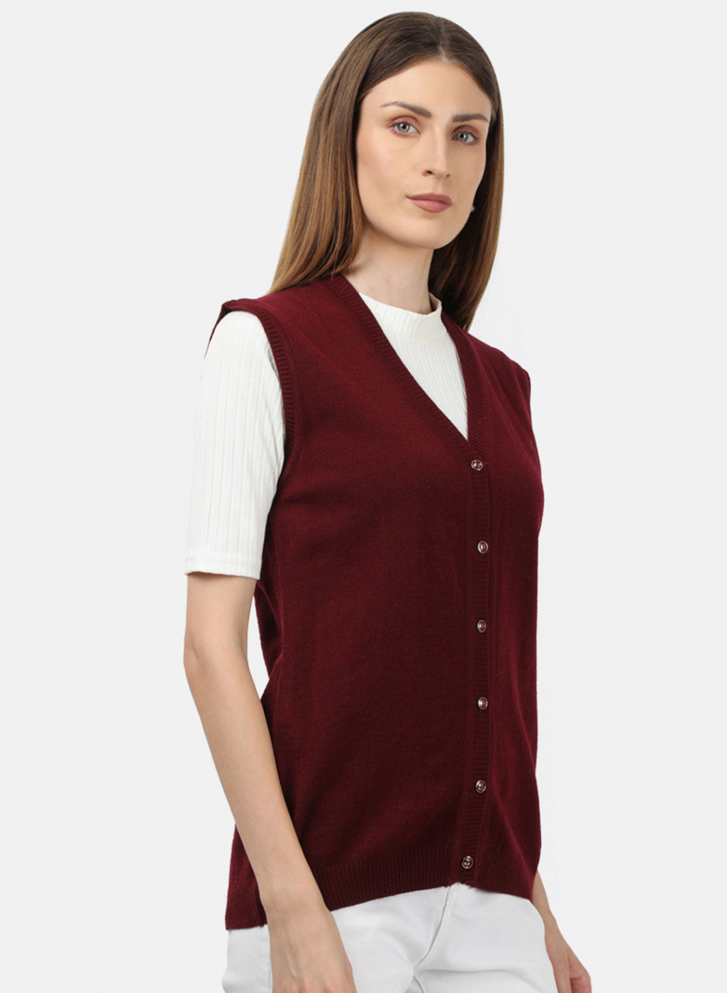 Women Maroon Solid Cardigan