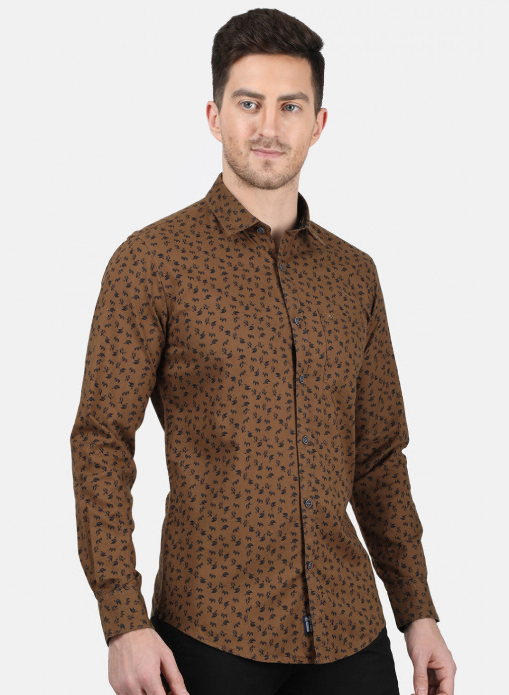 Mens Brown Printed Shirt