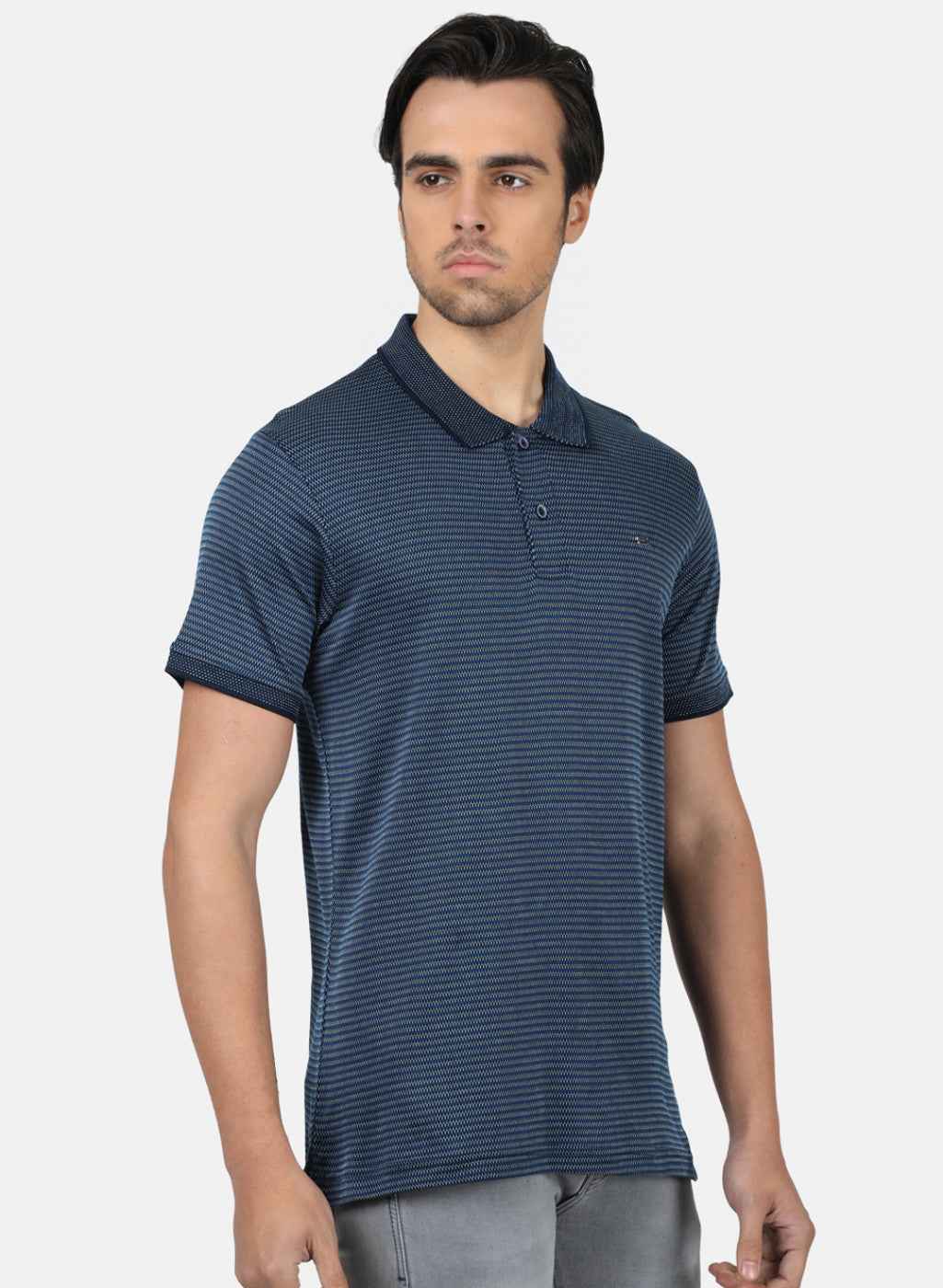 Men Navy Blue jacquard T-Shirts