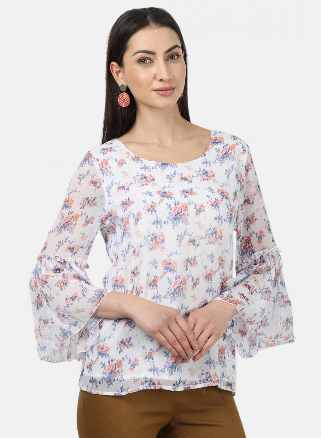 Womens White Printed Tops