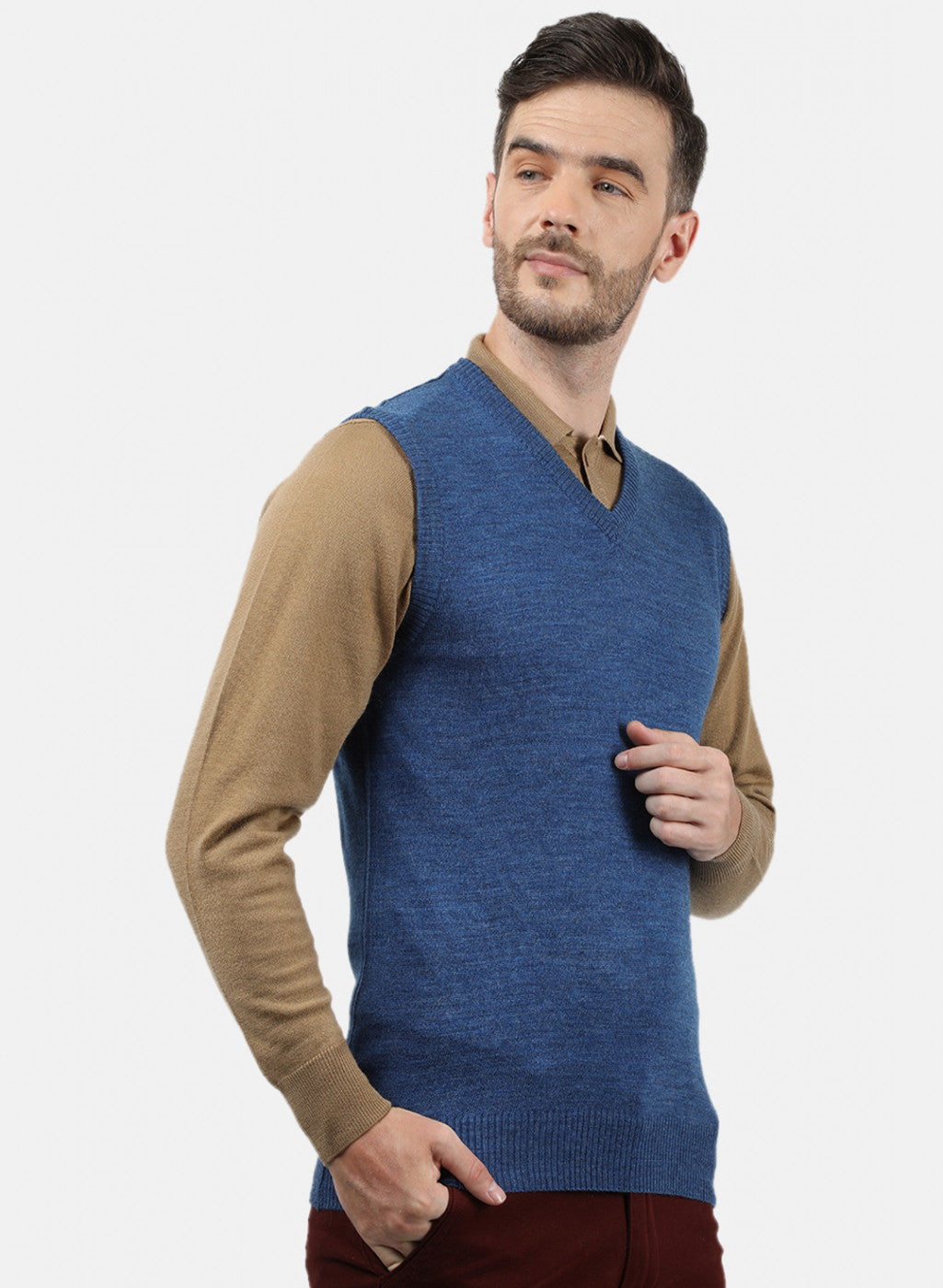 Men Blue Solid Sweater