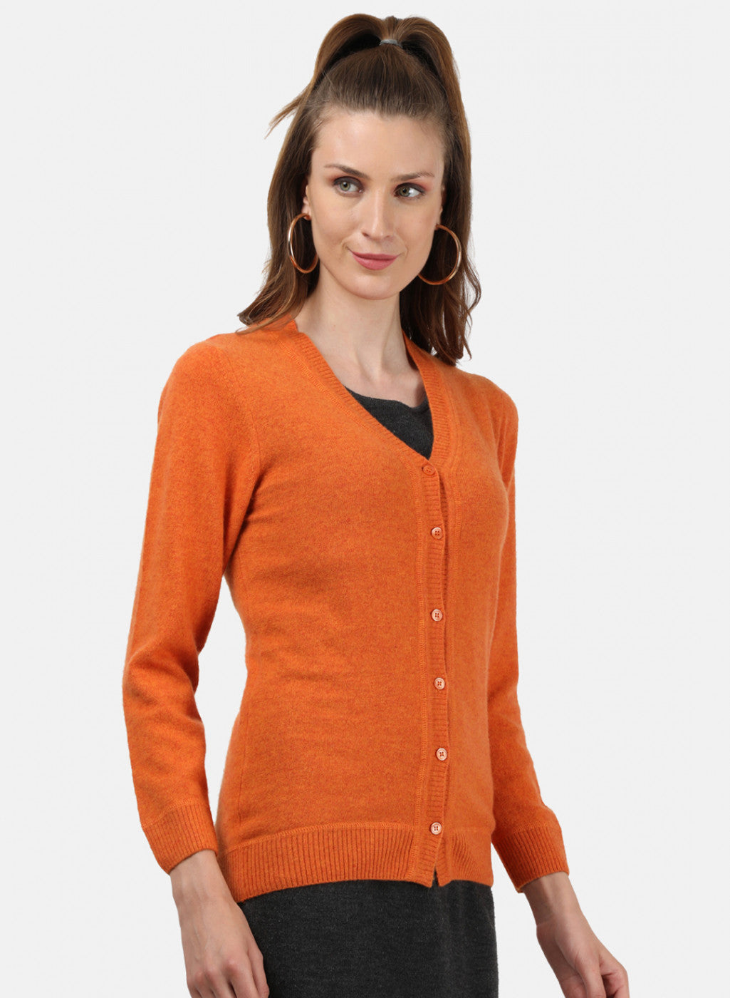 Women Orange Solid Cardigan