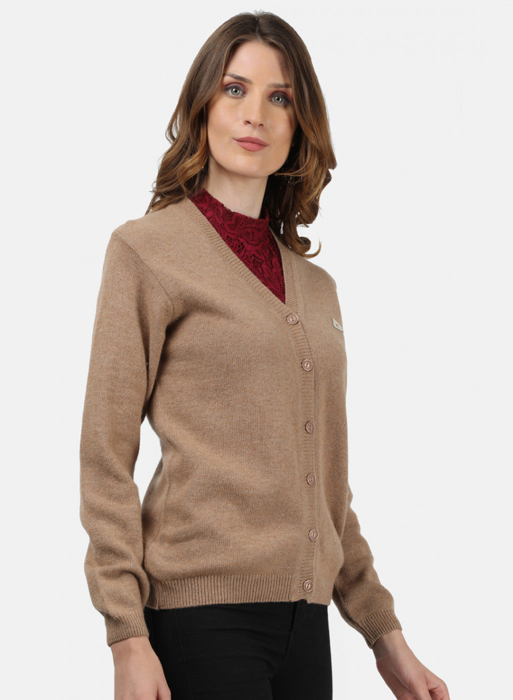 Women Beige Solid Cardigan