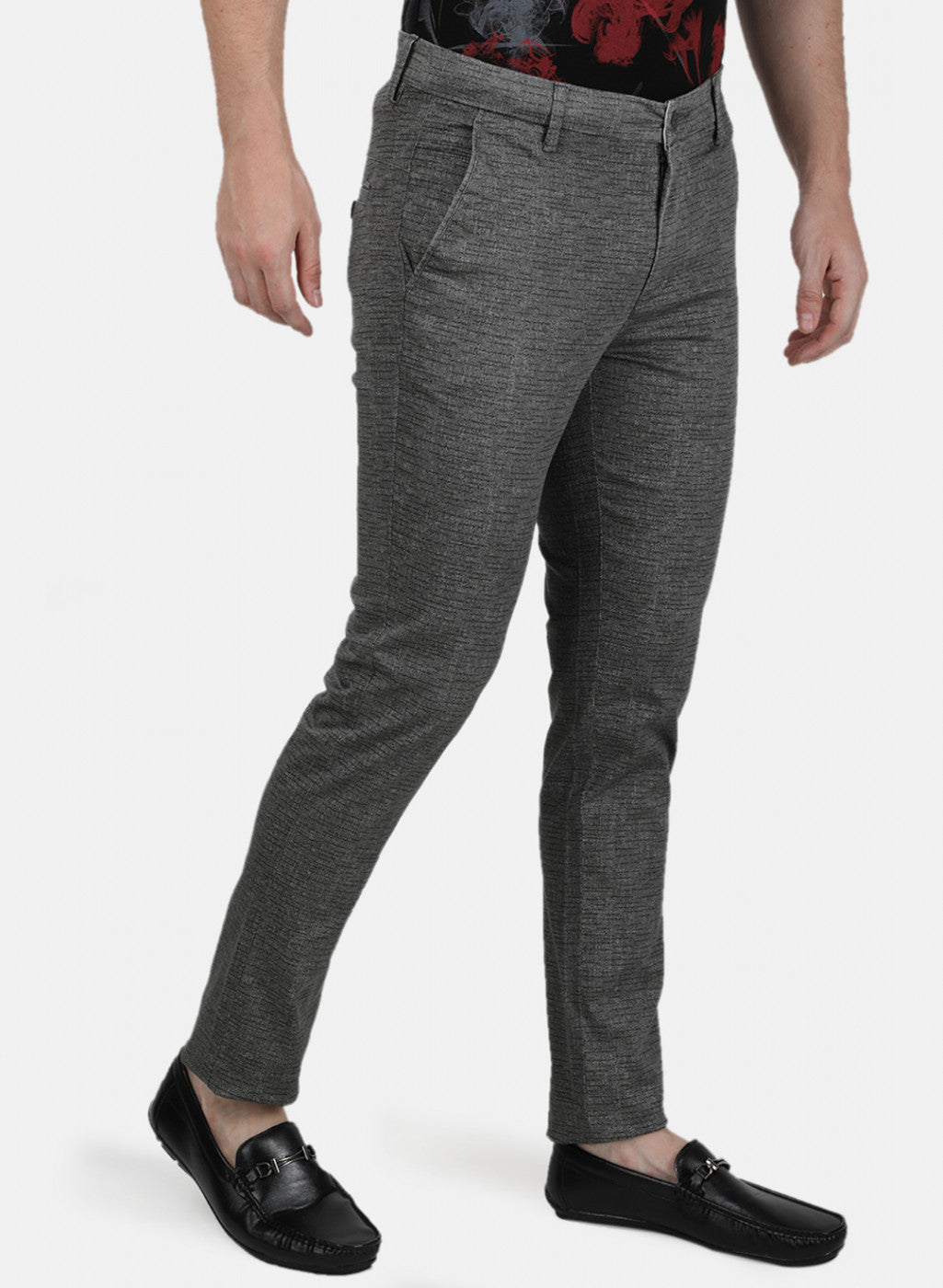 Mens Grey Printed Trousers