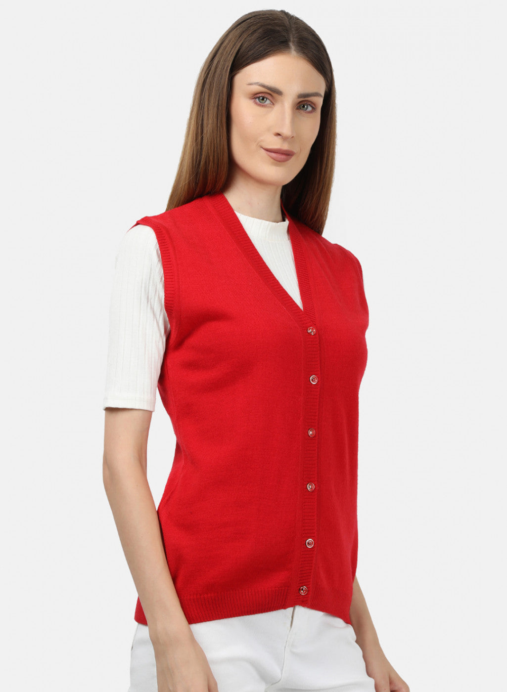 Women Red Solid Cardigan