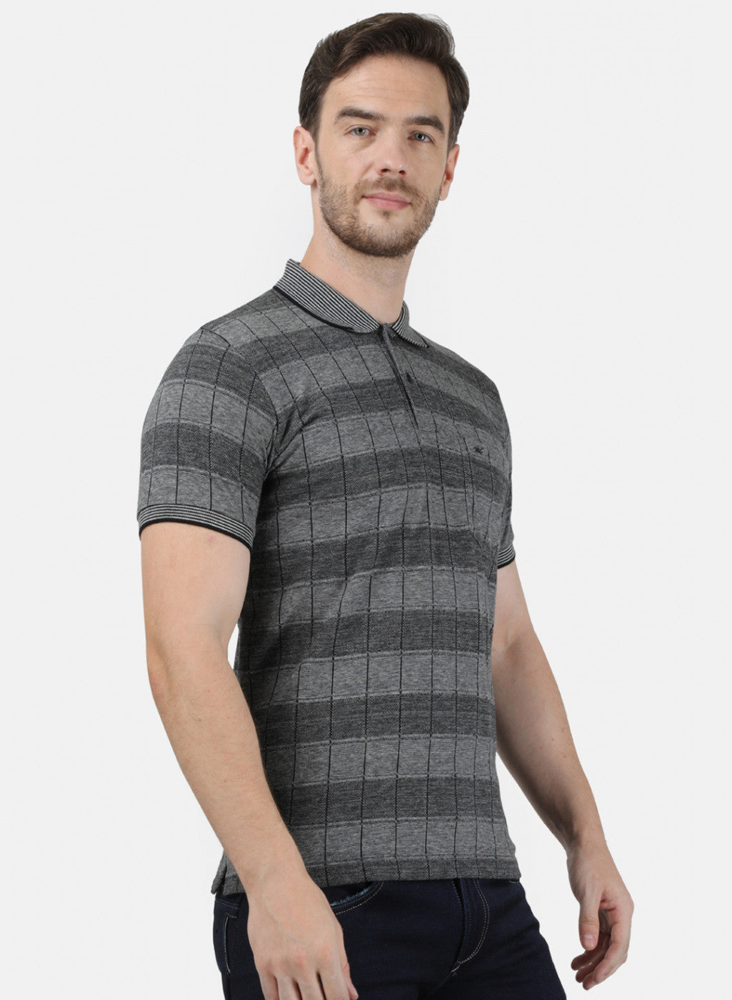 Mens Black Stripe Collar T-Shirts