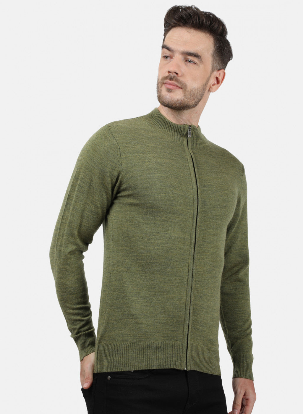 Men Olive Solid Pullover