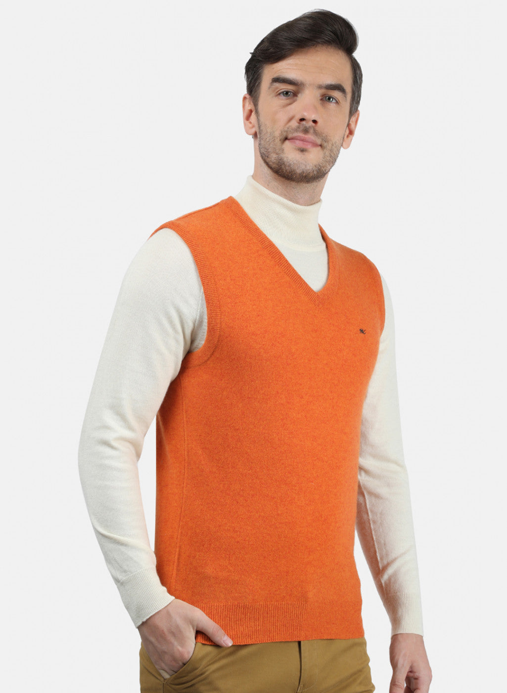 Men Orange Solid Sweater