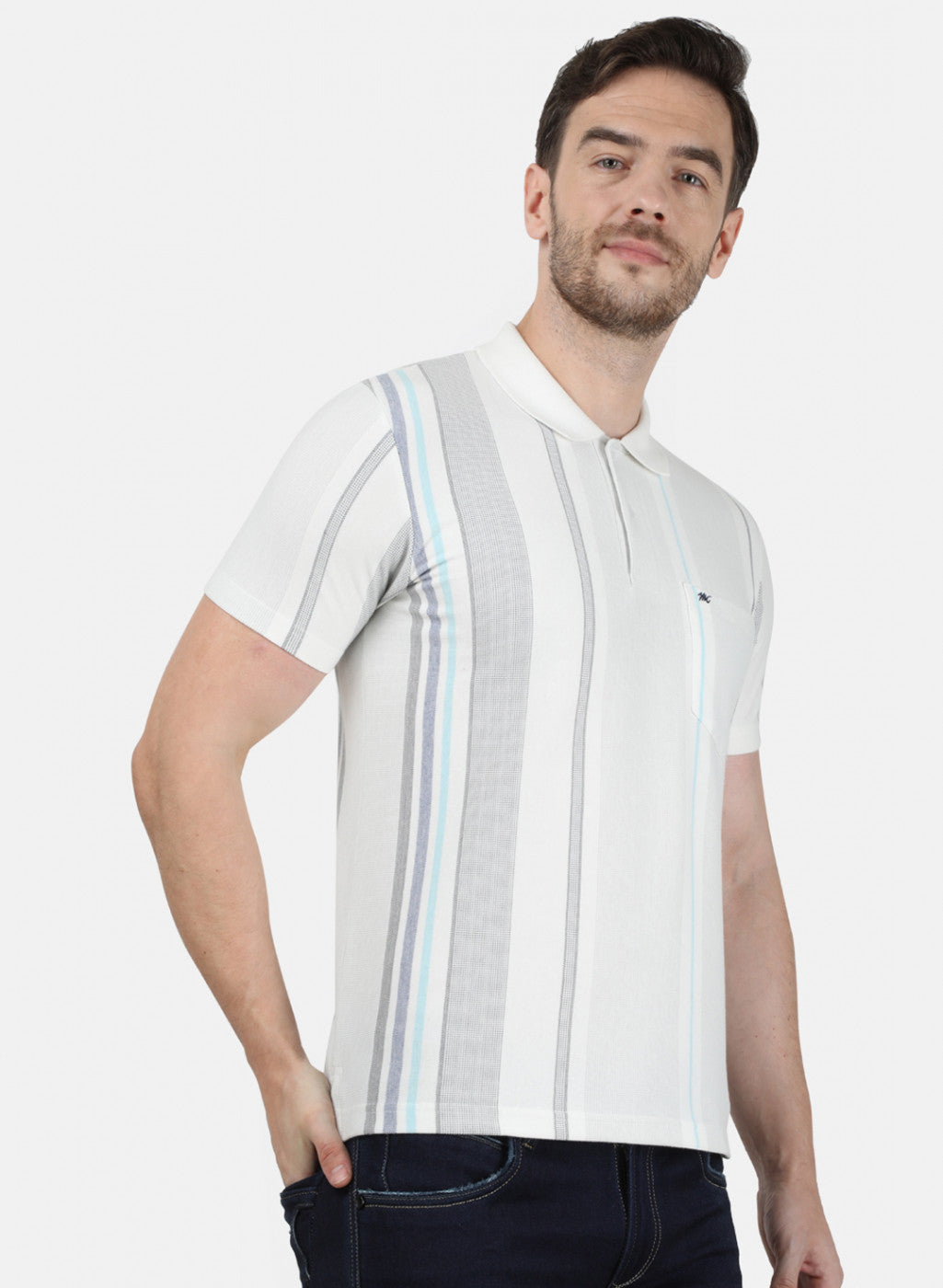 Mens Off White Stripe Collar T-Shirts