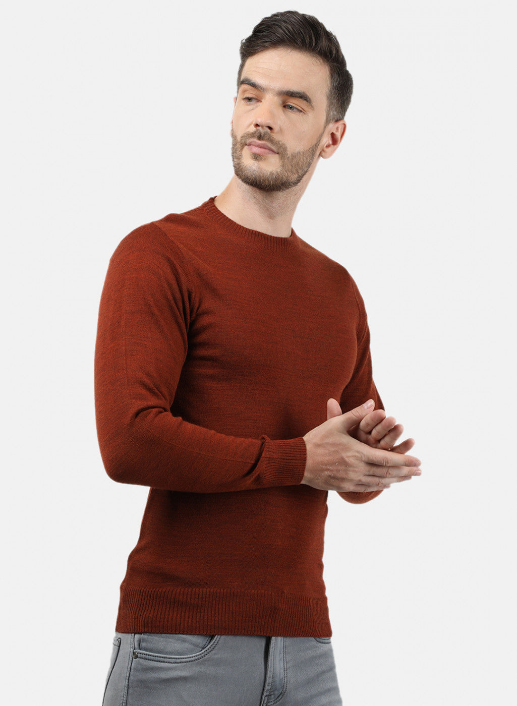 Men Brown Solid Pullover