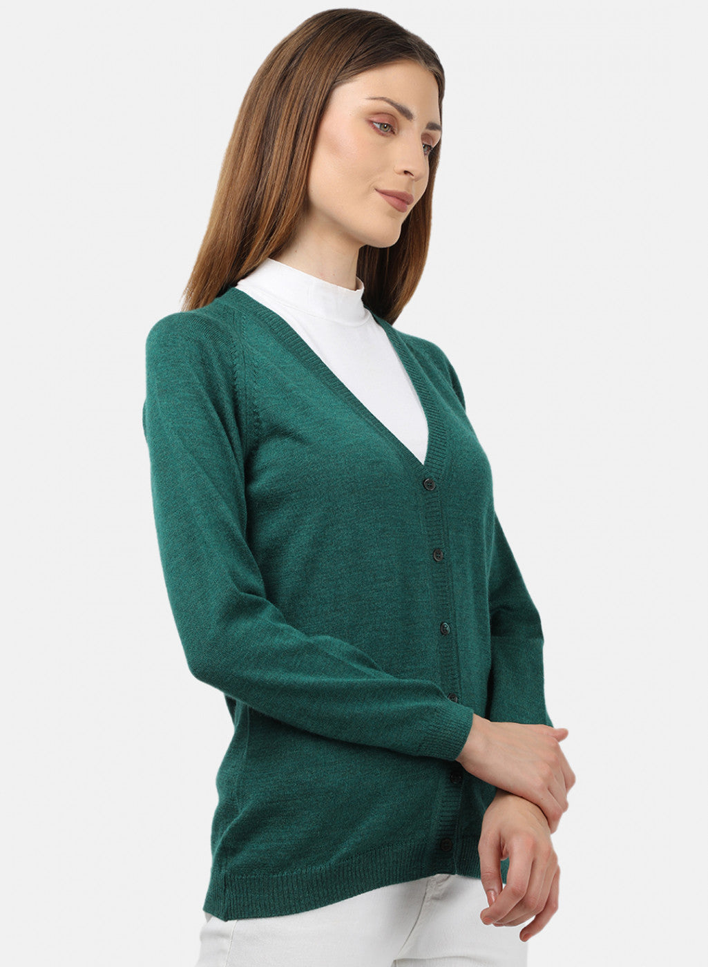 Women Green Solid Cardigan
