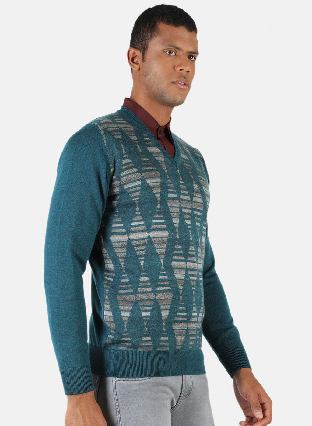 Men Sea Green Solid Pullover