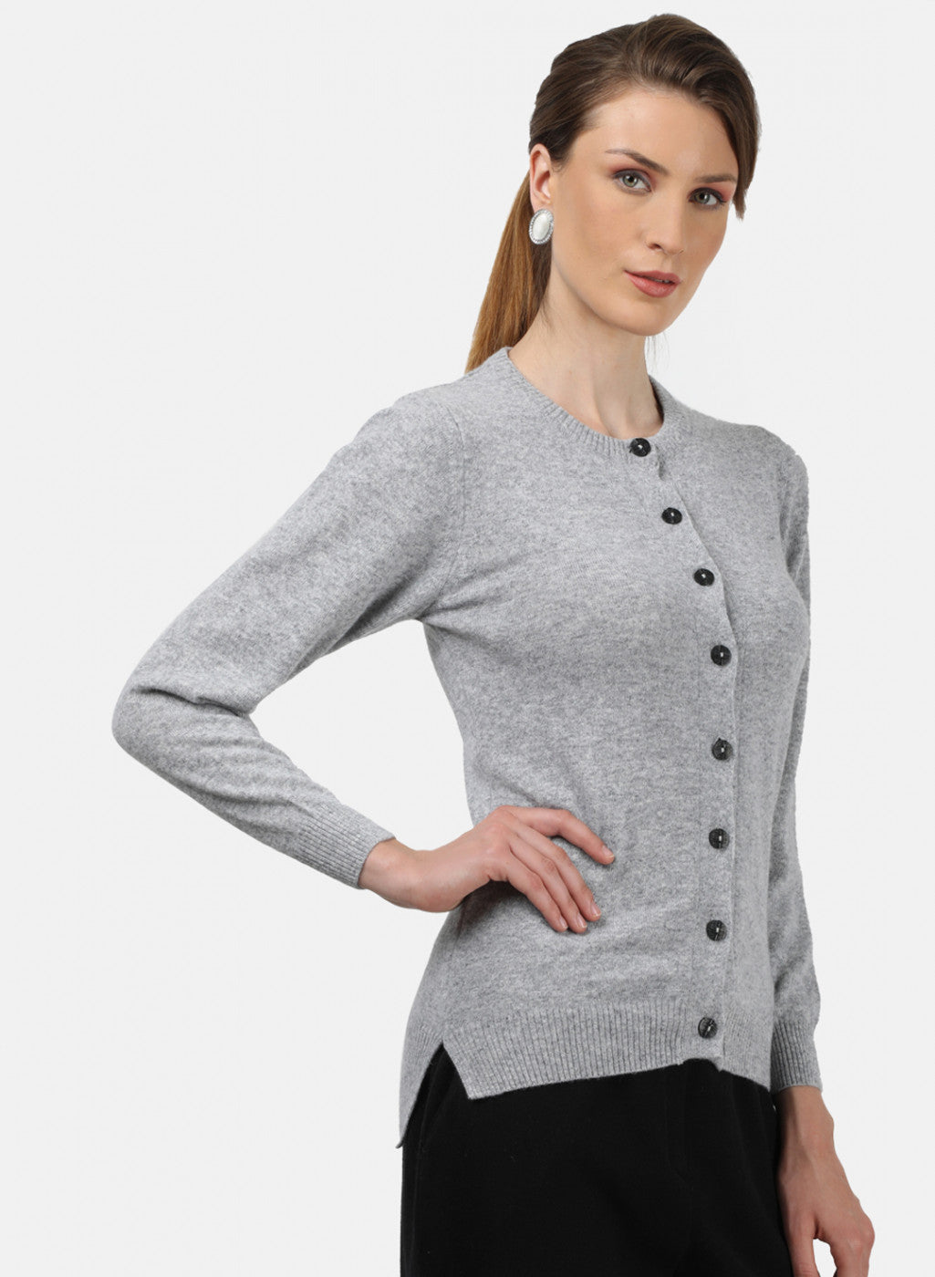 Women Grey Solid Cardigan
