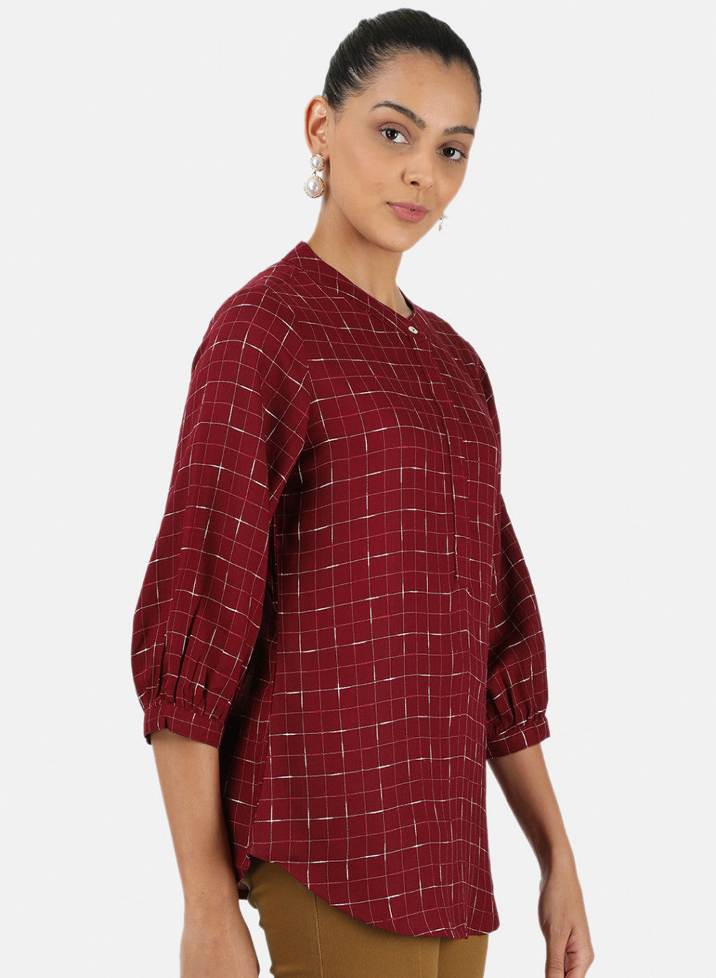 Womens Maroon Check Top