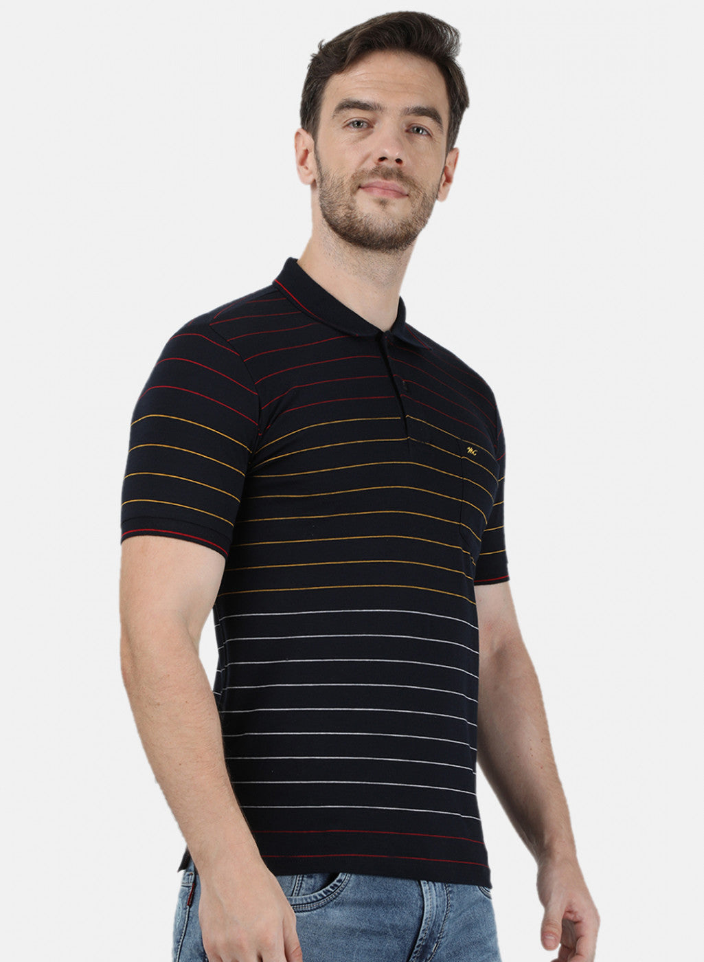 Mens NAvy Blue Stripe Collar T-Shirts