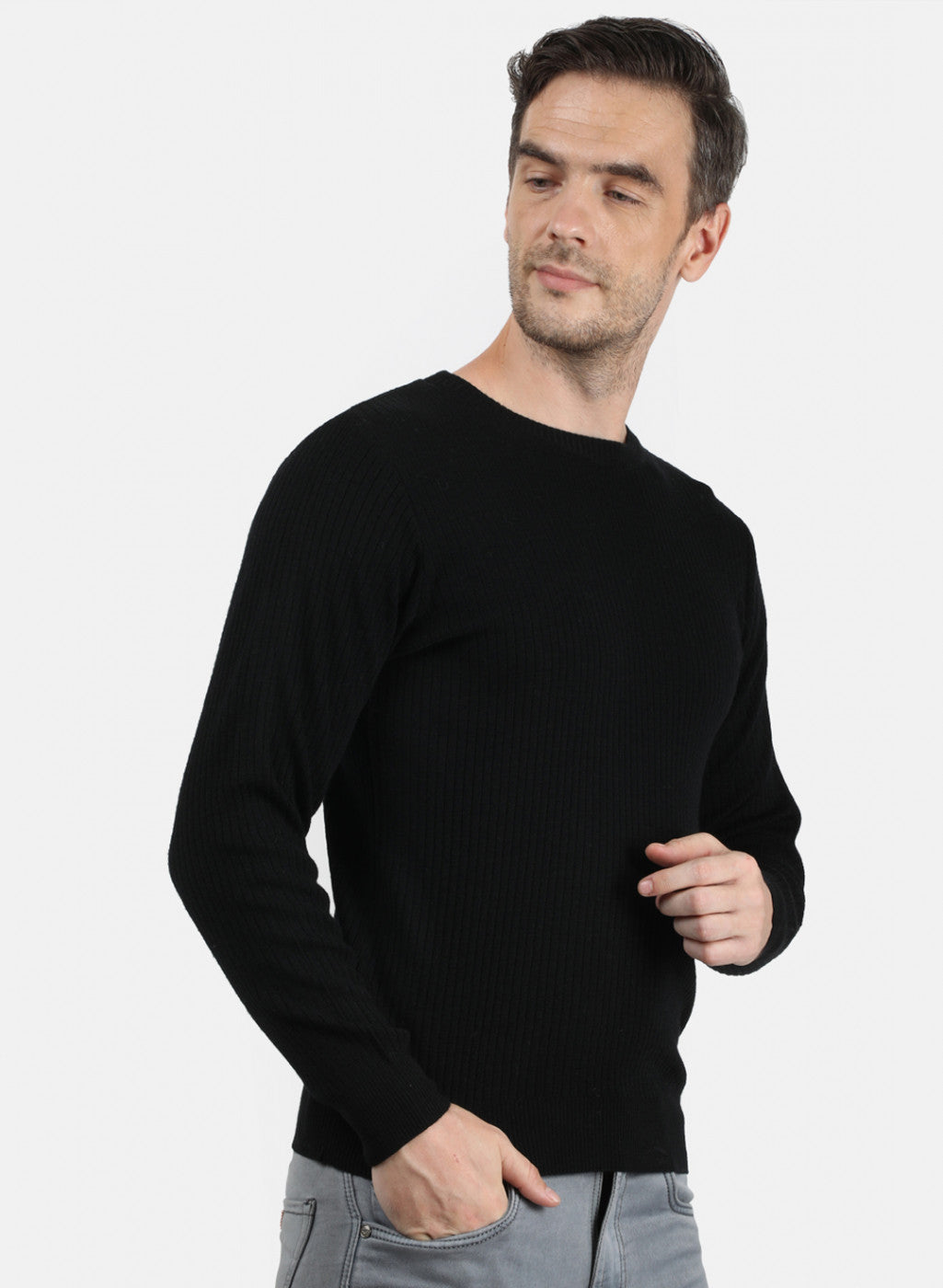 Men Black Solid Pullover