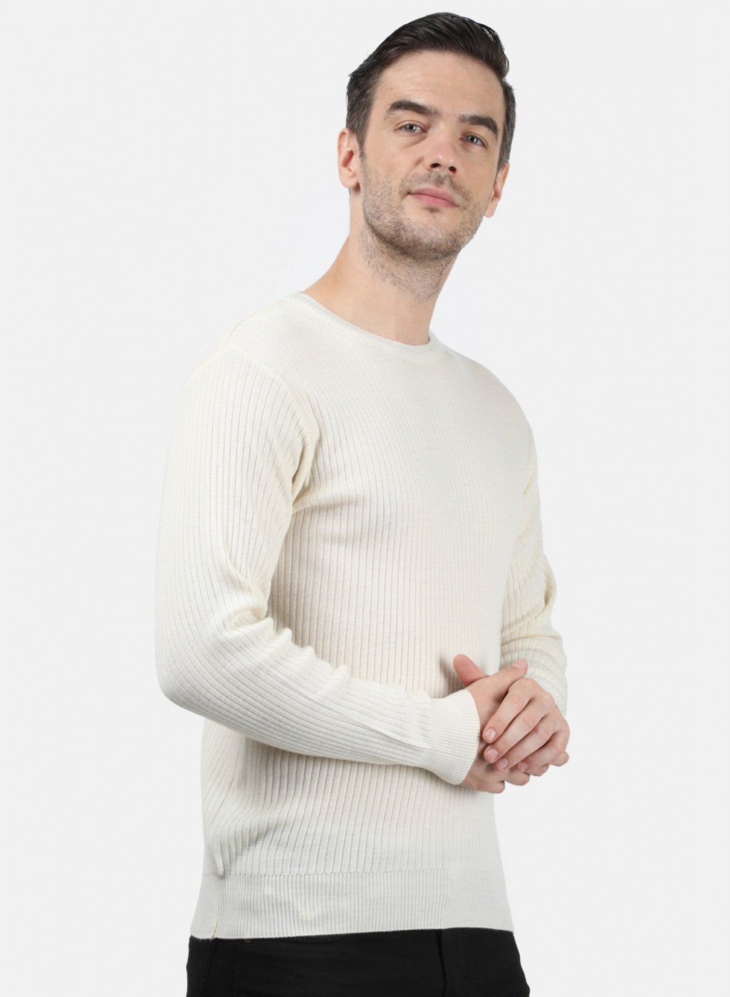 Men Off White Solid Pullover