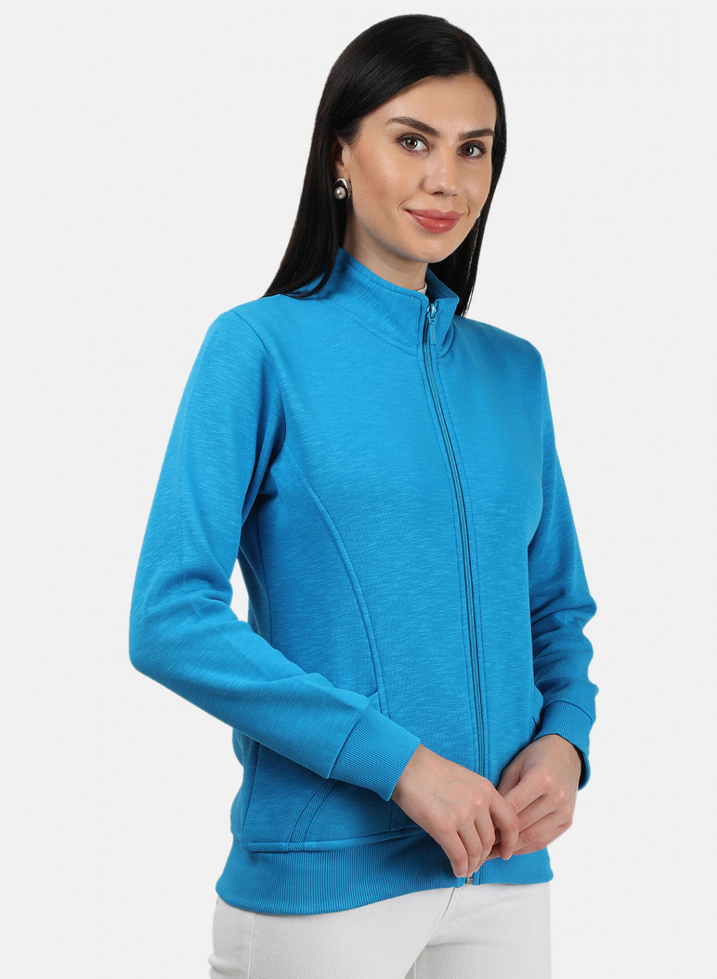 Women Blue Plain Sweatshirt