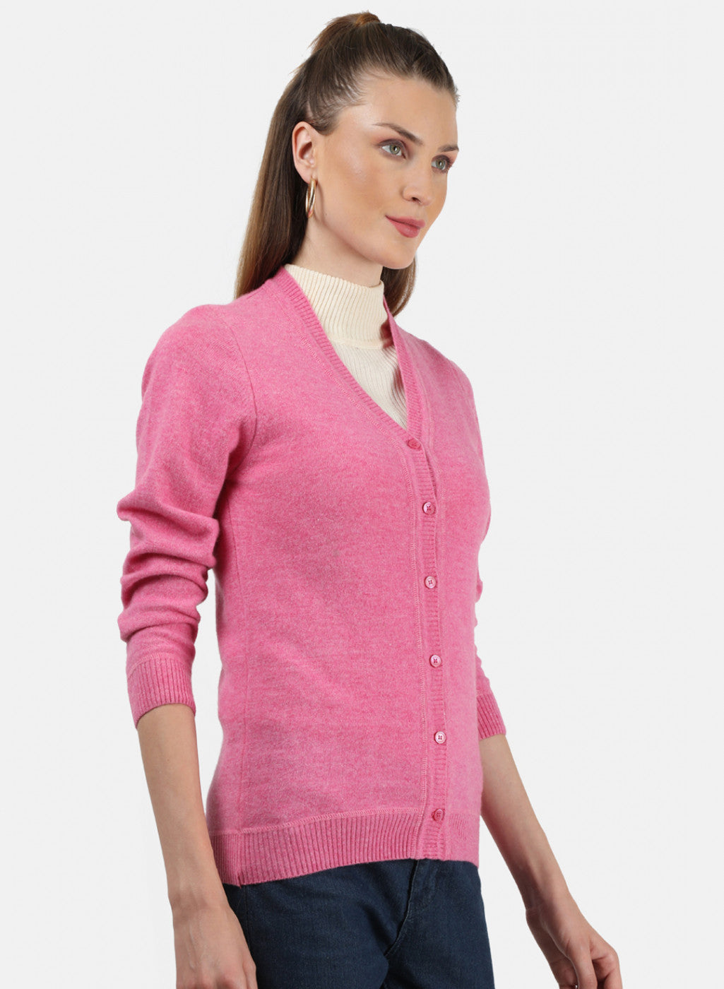 Women Pink Solid Cardigan