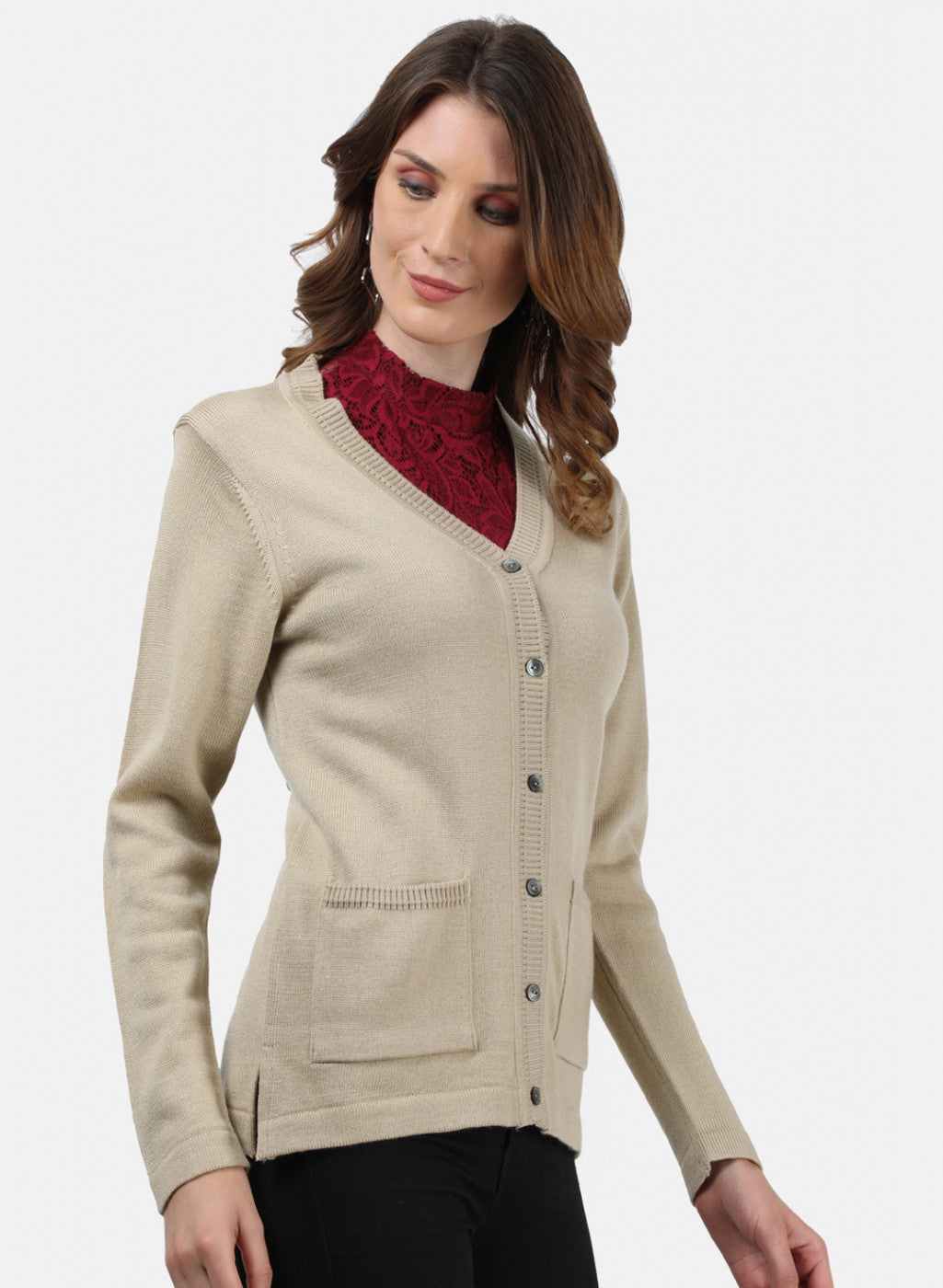 Women Beige Solid Cardigan