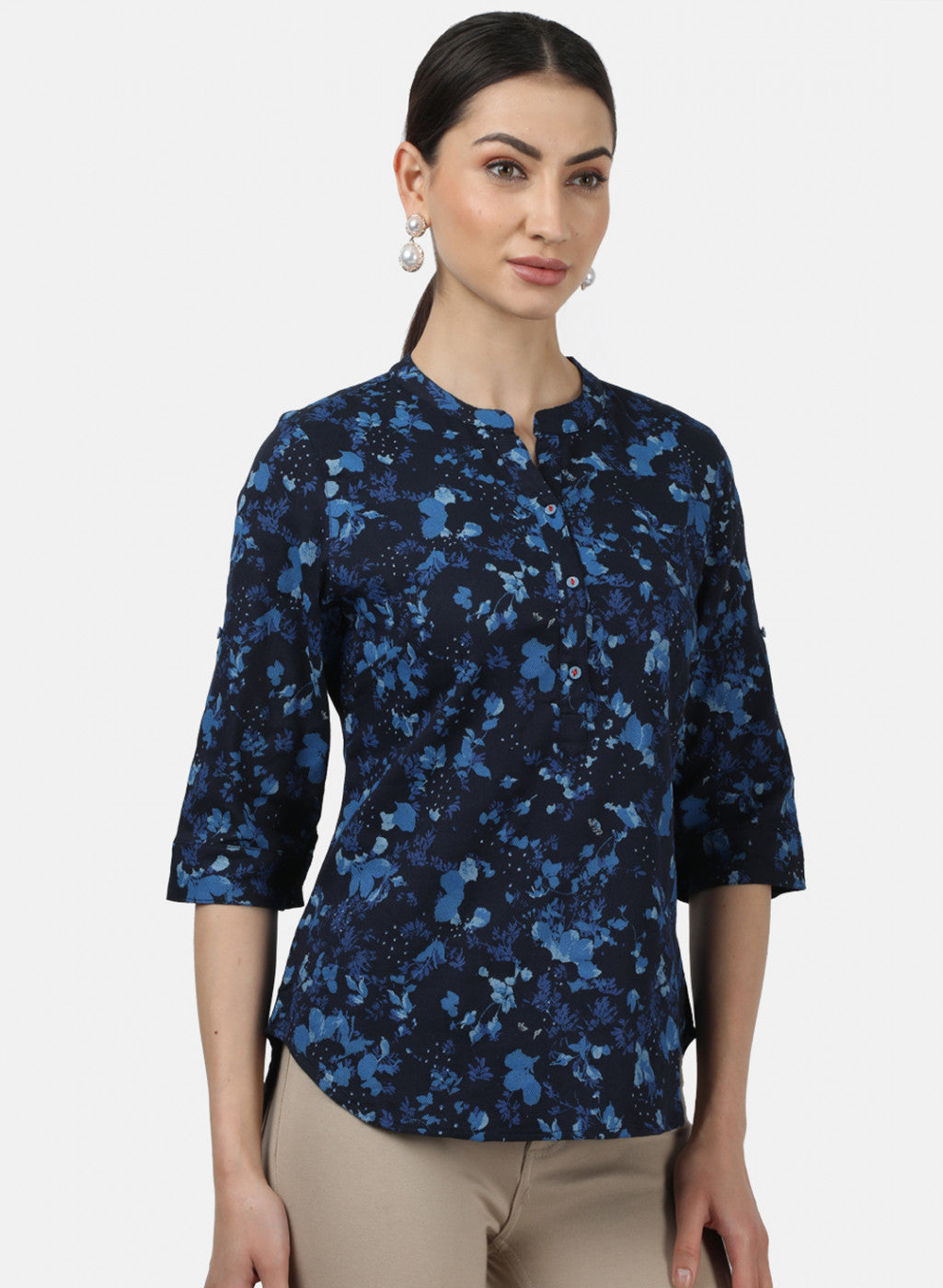 Womens Navy Blue Printed Tops