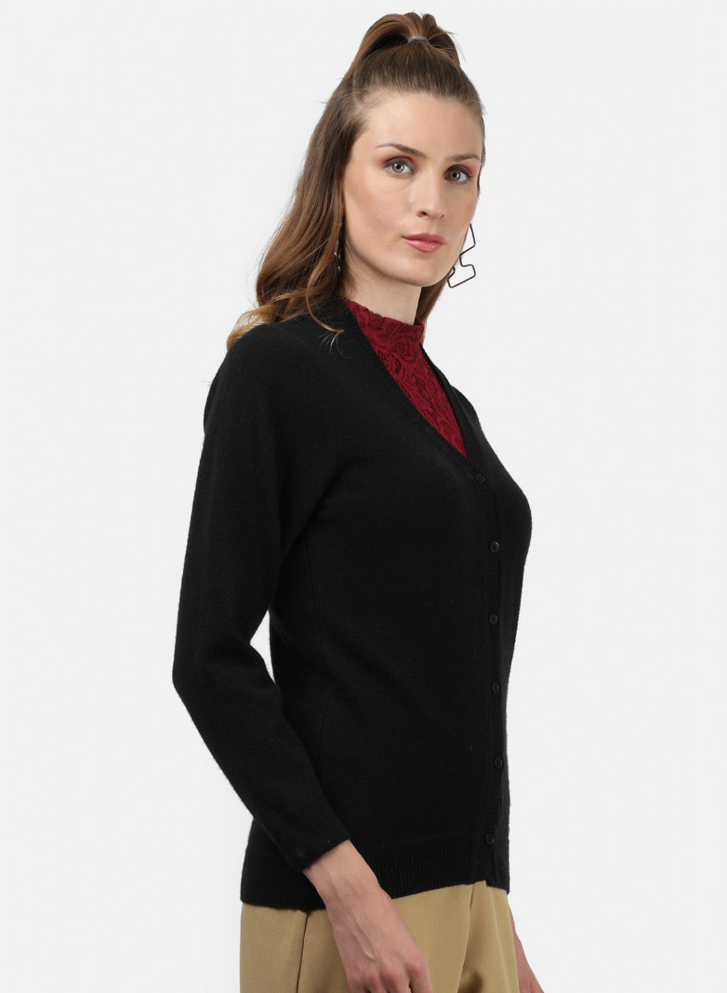 Women Black Solid Cardigan