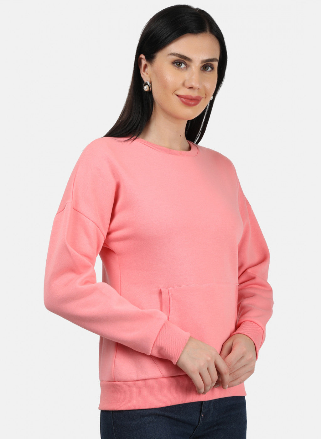 Women Peach Plain Sweatshirt