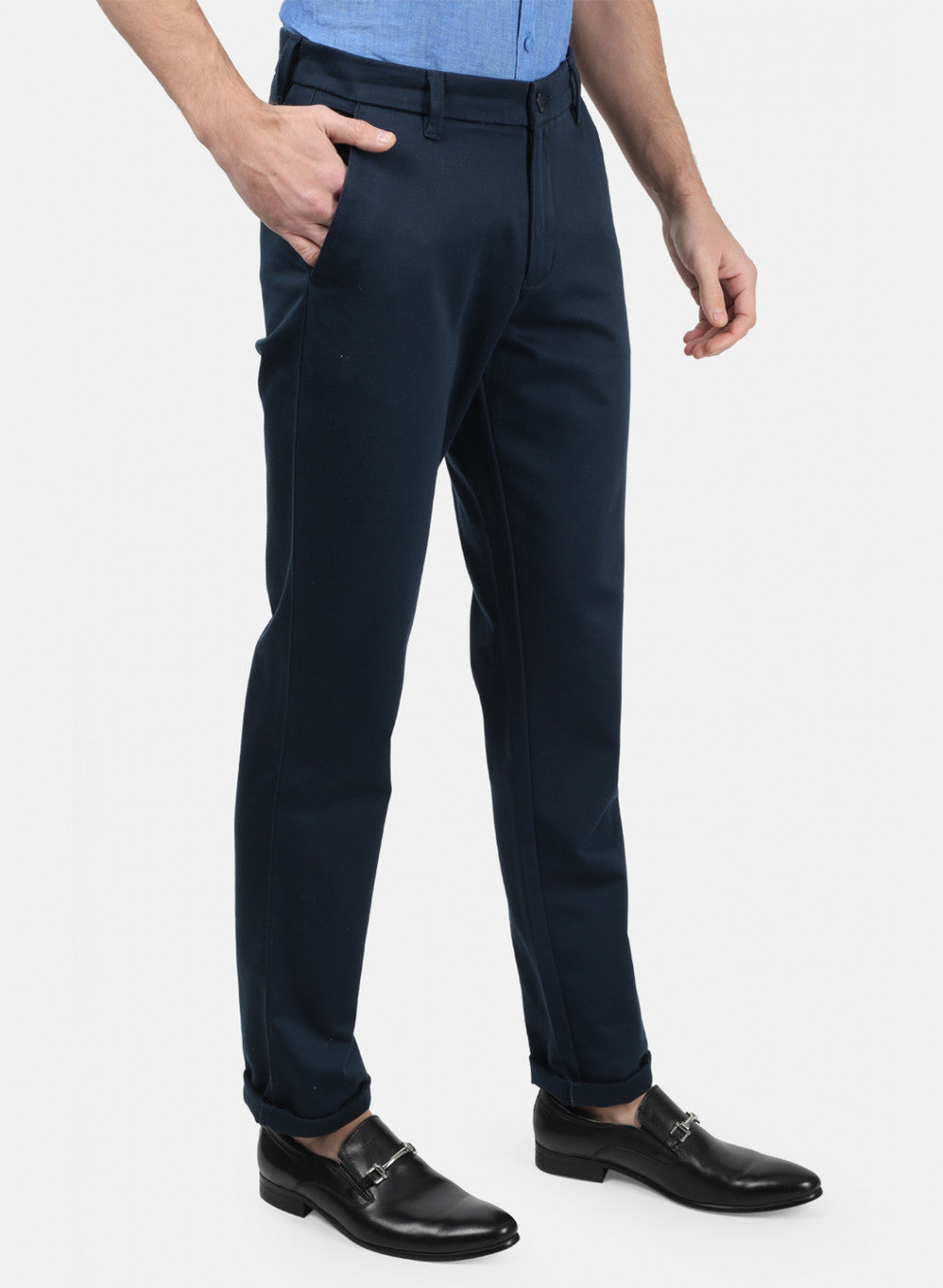 Men NAvy Blue Plain Trousers