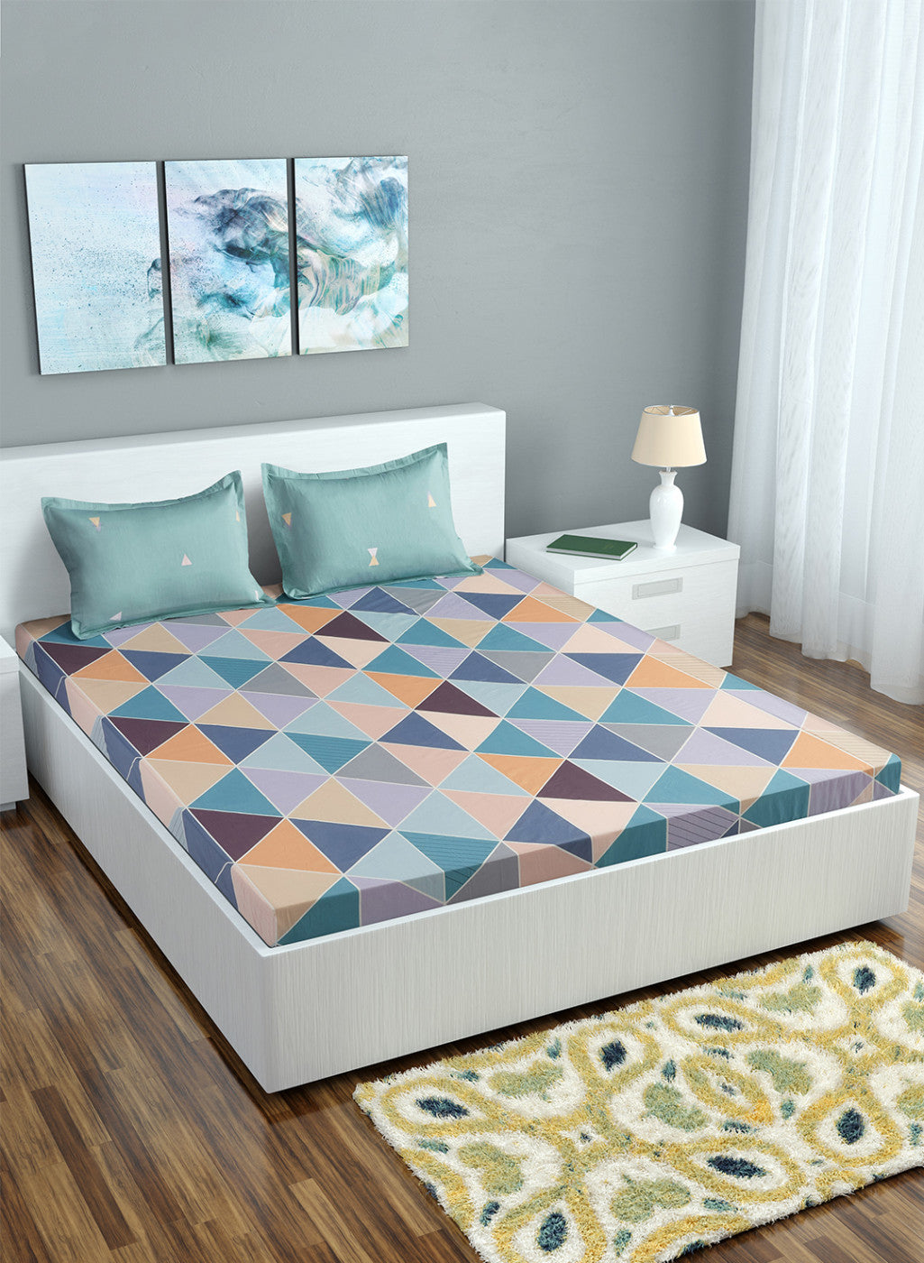 Multi Color 128/68 TC Bedsheet with 2 Pillow Covers