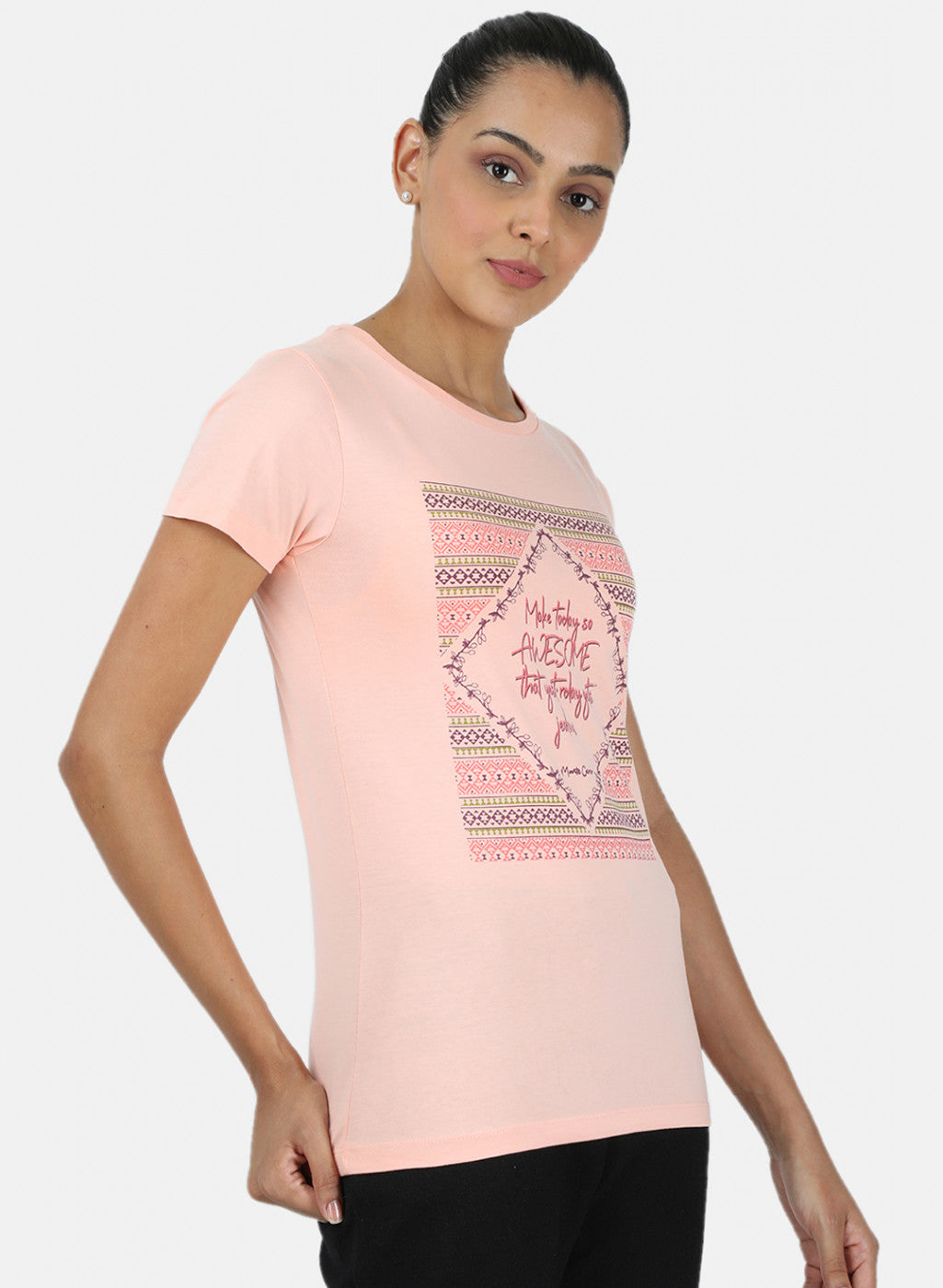 Womens Peach & Off White Printed Top 2Pc Set
