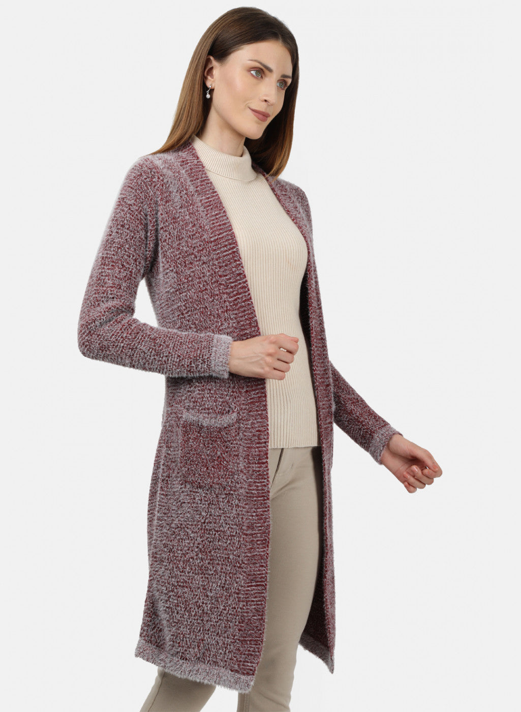 Women Maroon Solid Cardigan