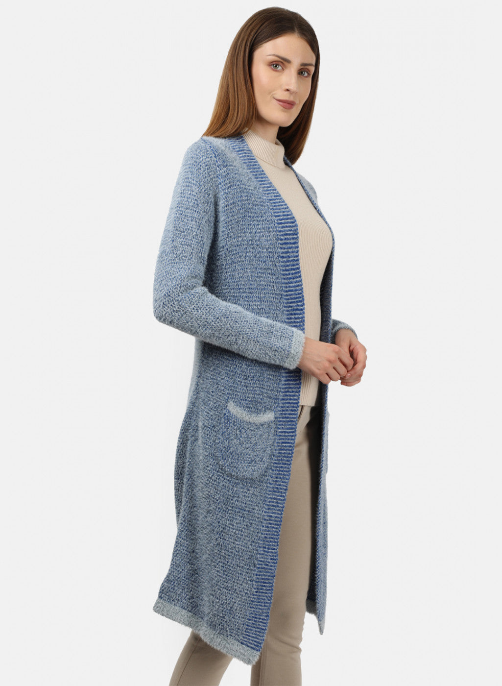 Women Blue Solid Cardigan