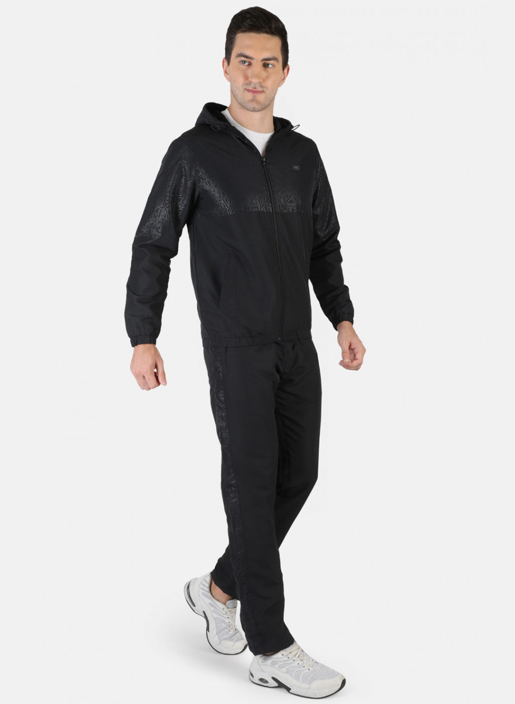 Men Black Self Design Tracksuit