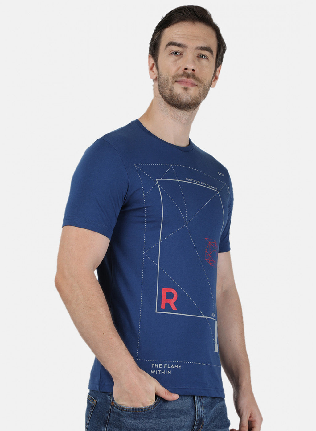 Mens Blue & Yellow Printed T-Shirt