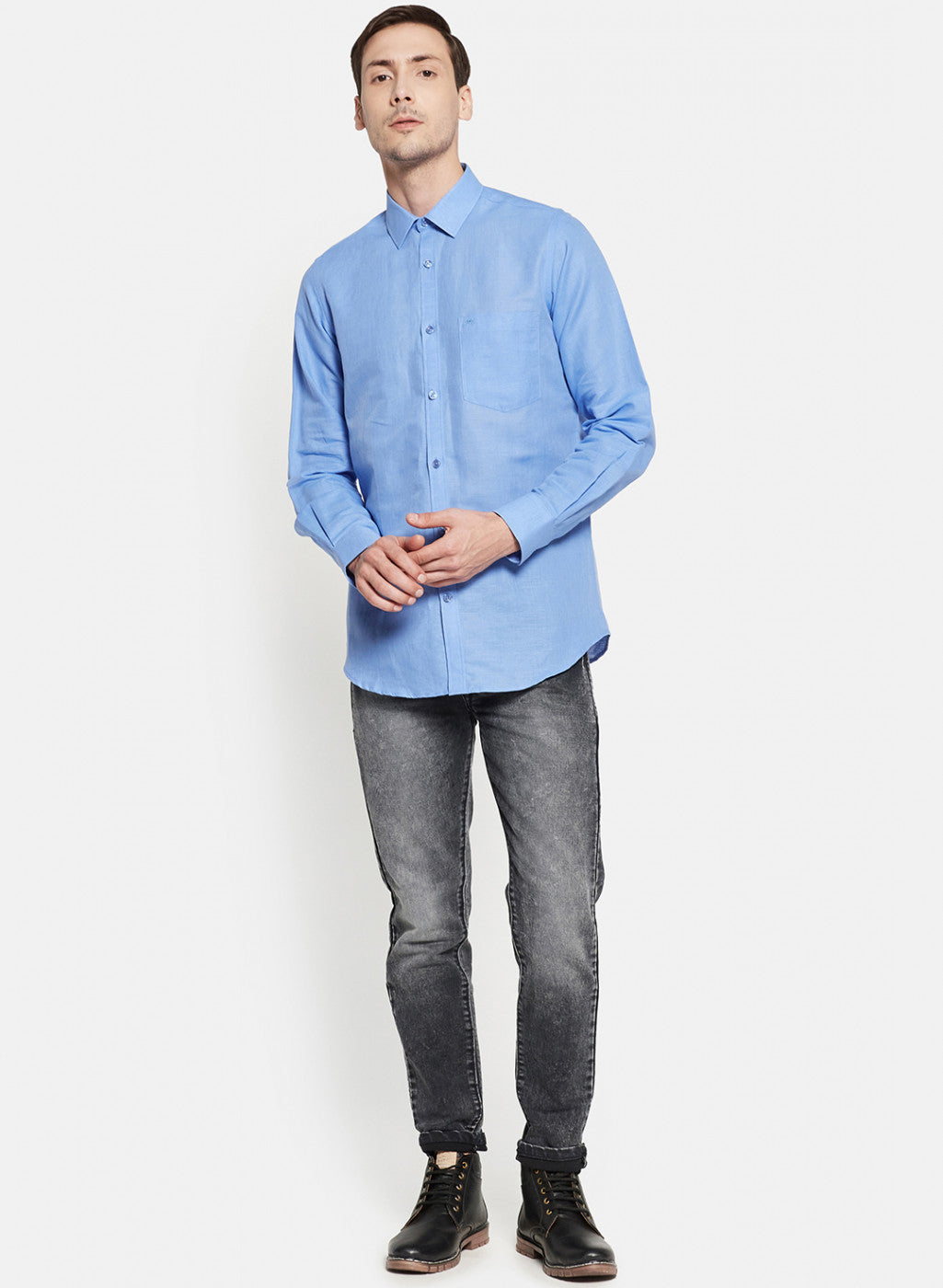 Mens Blue Solid Shirt
